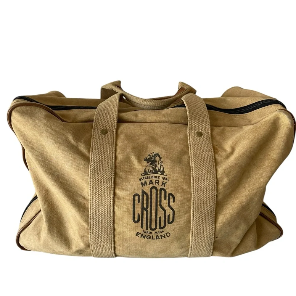 Vintage Mark Cross Camel Canvas Travel Bag